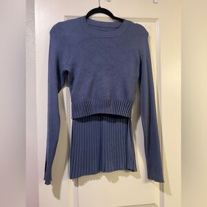 Blue Ribbed Long Sleeve Sweater with skirt